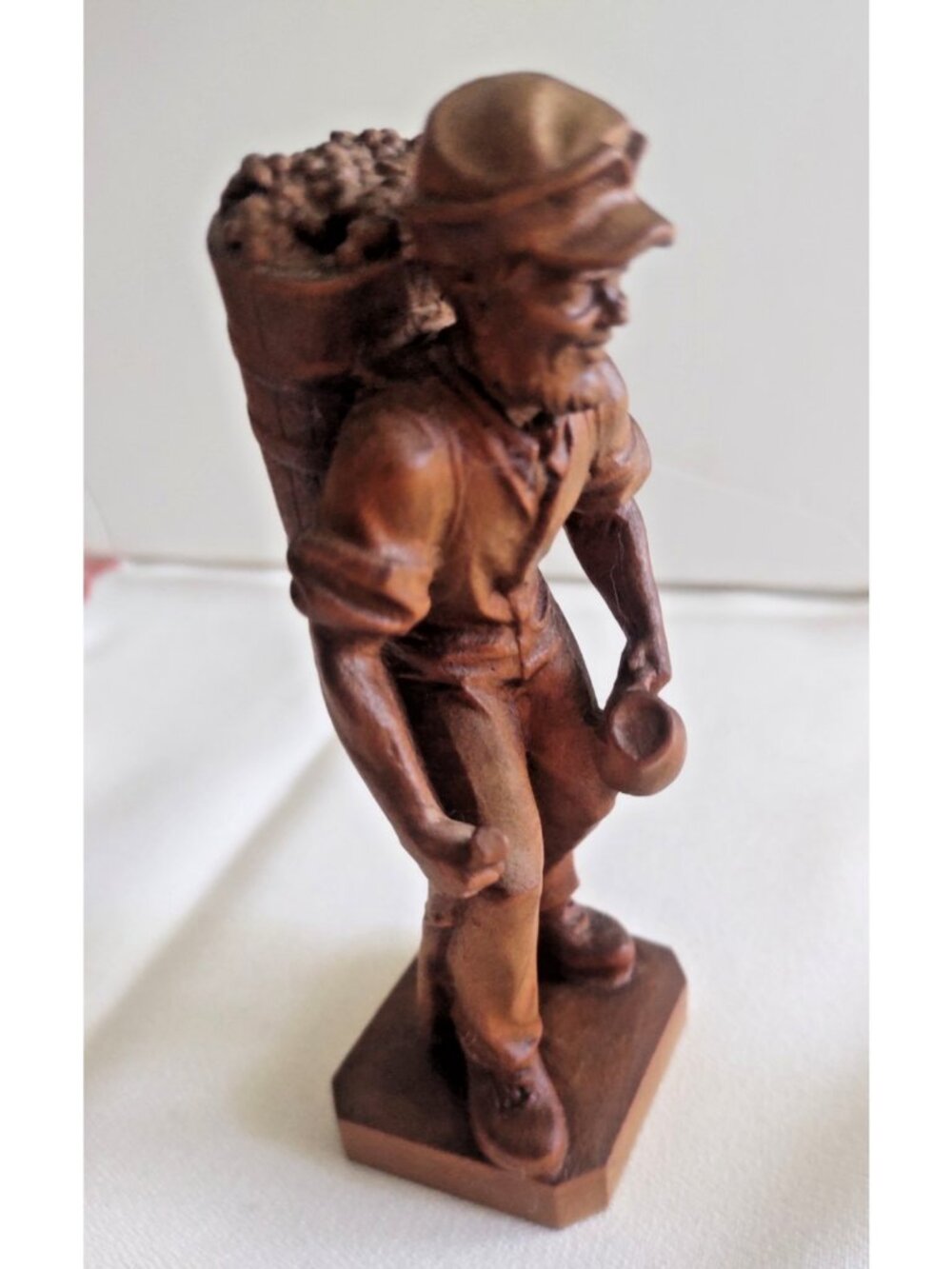 Vintage Hand Carved Wooden Figurine 5" Germany "Hobo" with basket